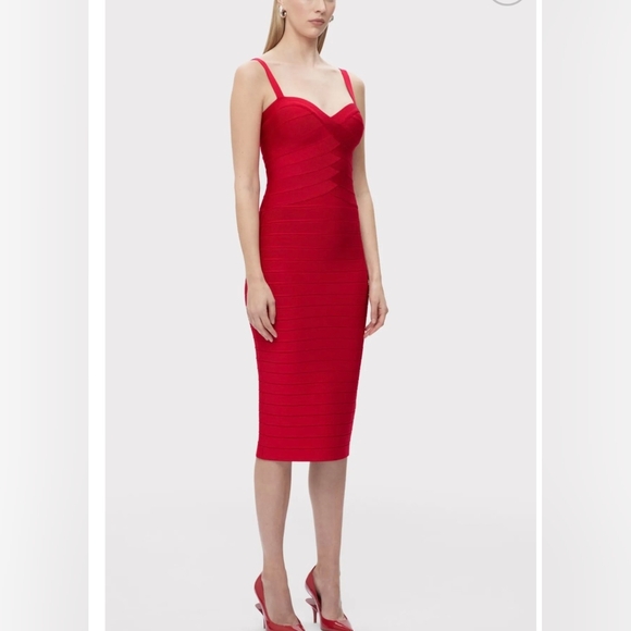 Herve Leger Dresses & Skirts - NWT Rio Red HERVE LEGER The MARIA Dress Icon Sculpted Bandage Midi Bodycon XXS